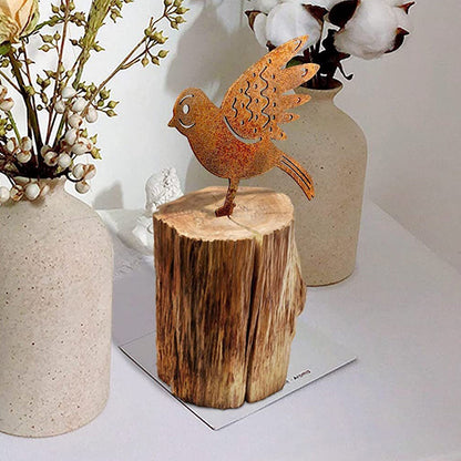 Set of 4Pcs Rusty Metal Birds Ornament Fence Garden Art Decor