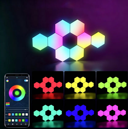 8 Piece Hexagon RGB LED Wall Light Set APP Control Music Sync Decor