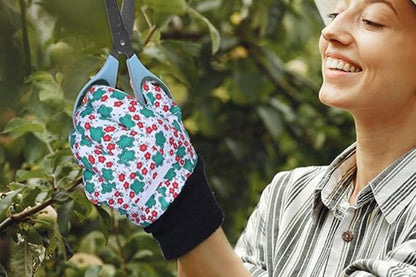 Polyester Floral Gardening Gloves Soft Breathable Yard Work Glove-Deep Green