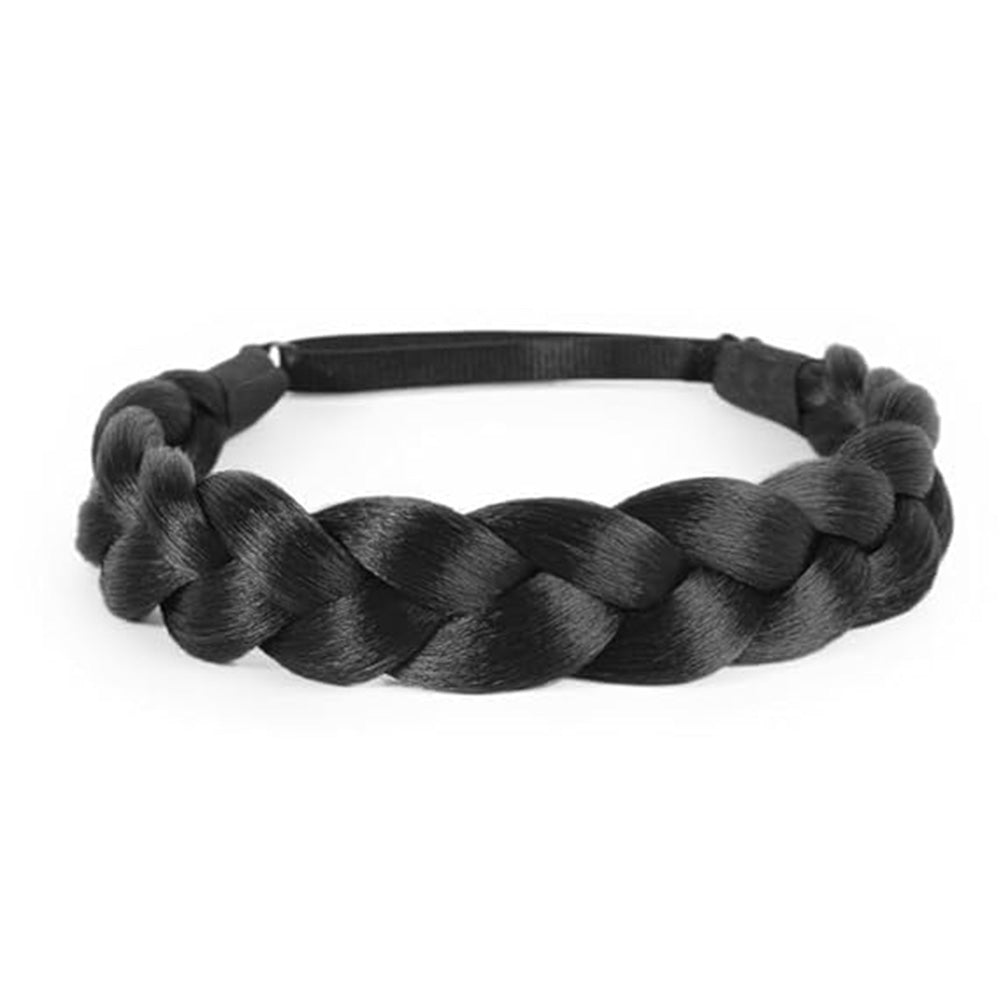 Plaited Headband Adjustable Stretch Hairpiece Hair Extension Headband For Women-Black