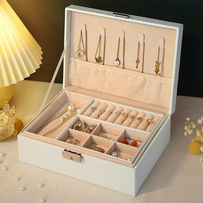 Jewellery Organiser Case Box Holder Storage Earring Ring Display with Lock and Key-White
