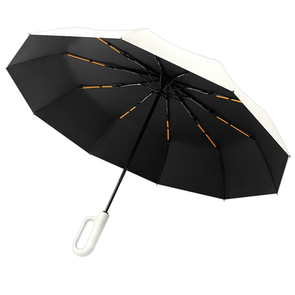 Auto Open Close Folding Umbrella Carabiner Handle Sun Shade Rain Umbrella Beige