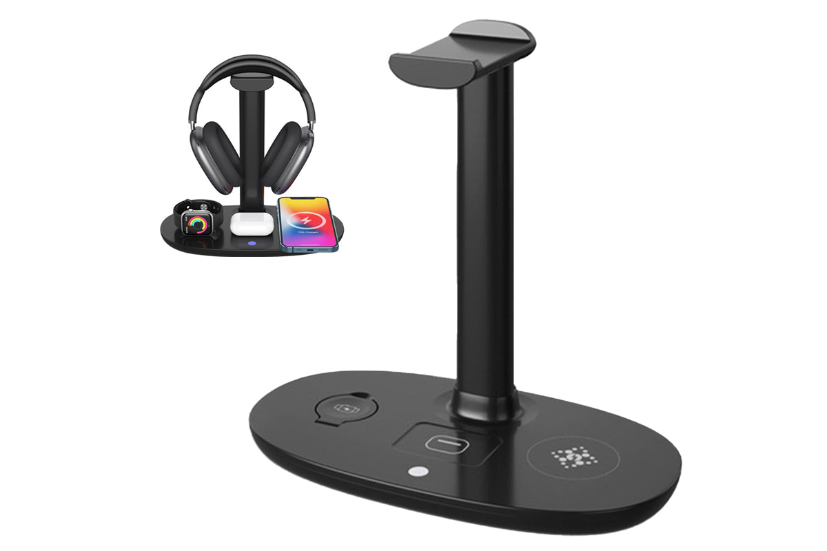 Wireless Charging Station 4-in-1 Qi Fast Charger Charging Dock Stand for iPhone Samsung Galaxy -Black