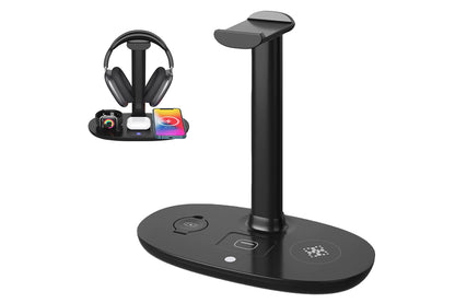 Wireless Charging Station 4-in-1 Qi Fast Charger Charging Dock Stand for iPhone Samsung Galaxy -Black