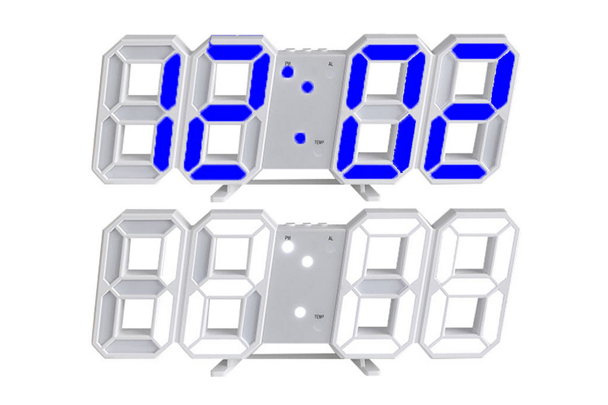 2Pcs 3D LED Digital Wall Clock Alarm Clocks With APP Control For Bedroom-Blue And White