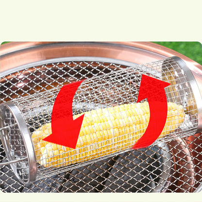 2 Pack Rolling Grill Basket Locking Lid Stainless Steel BBQ Cage