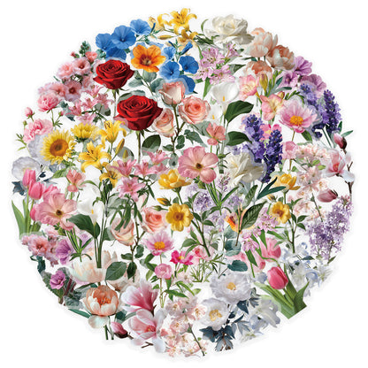 50 Pcs Floral Transparent PET Stickers DIY Decals for Phone Case Cup Laptop