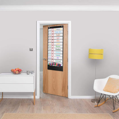 Wall Time Management Card Organizer with 14 Dry Erase Cards - Black