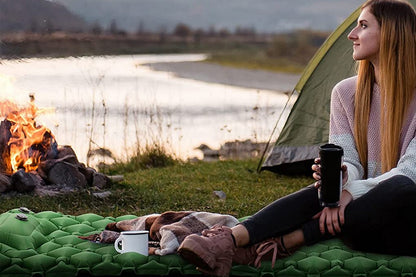 Portable Soft Waterproof Inflating Camping Sleeping Pad For Backpacking Hiking Picnic-Green