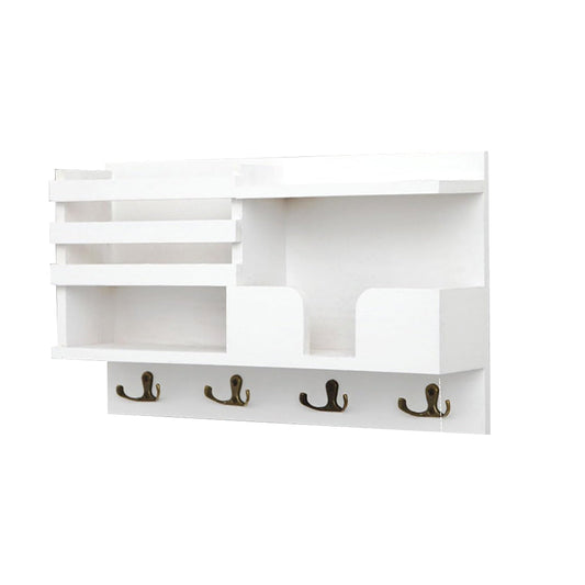Multi-Purpose Key and Mail Holder Wall Mount Mail Organizer with 4 Hooks White