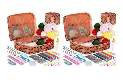 116Pcs Crochet Kit Yarn and Knitting Accessories Set with Storage Bag for Beginners-Leopard print