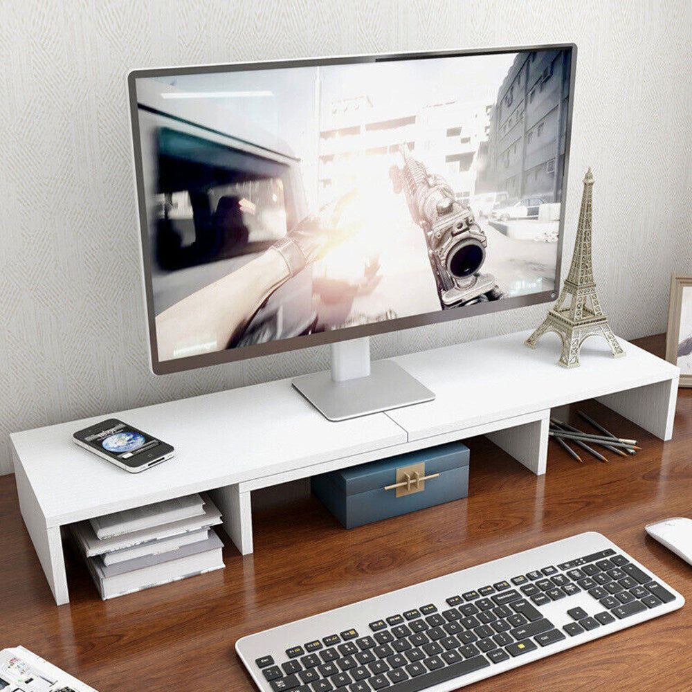 Dual Monitor Stand Riser Adjustable Desk Stand for iMac Laptop & Books White