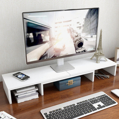 Dual Monitor Stand Riser Adjustable Desk Stand for iMac Laptop & Books White