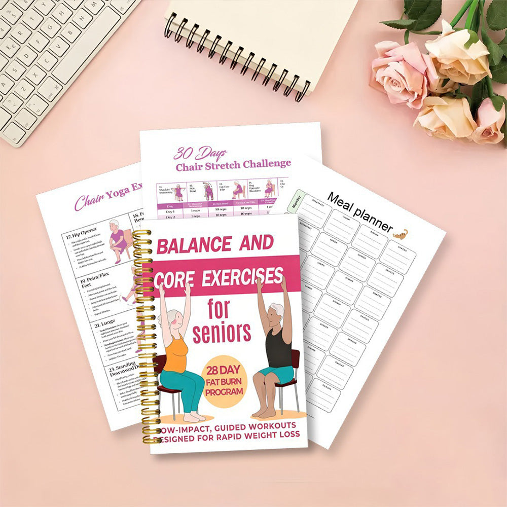 Adult 30 Day Chair Yoga Spiral Notebook Sitting Guide Book - Pink