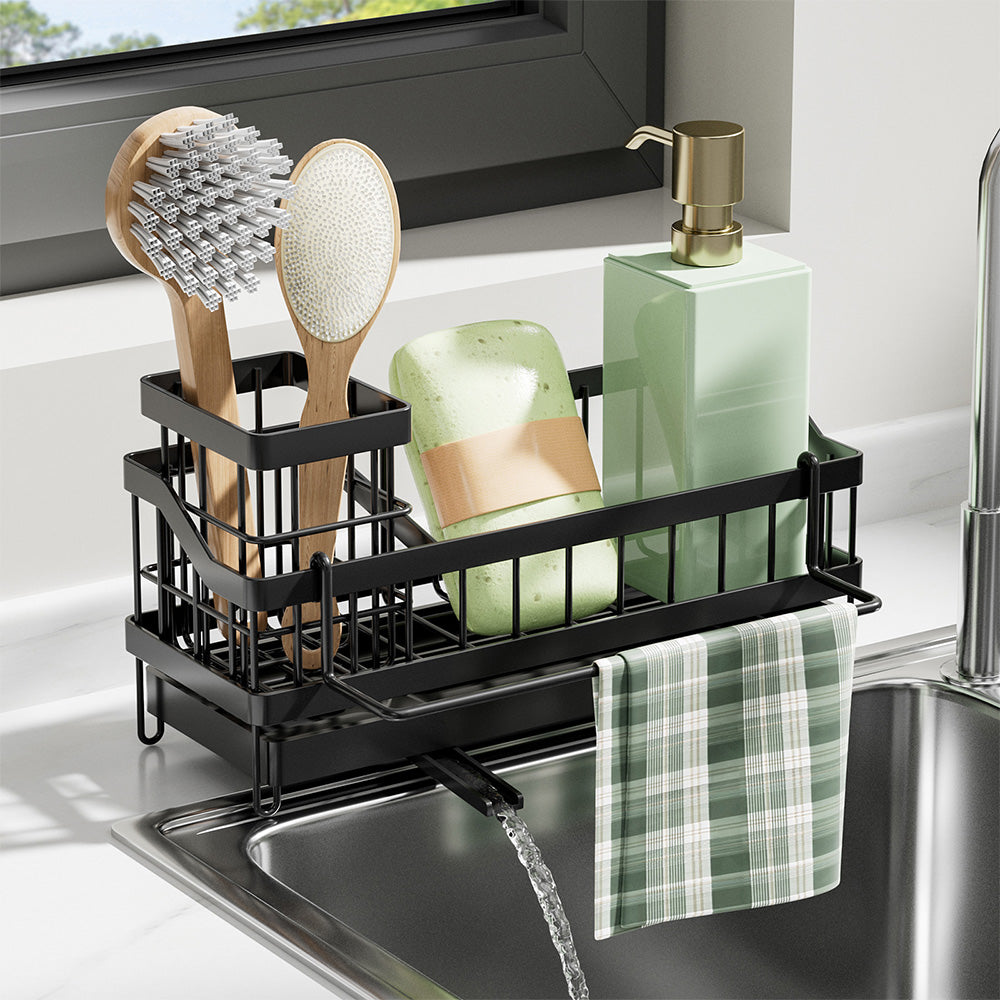 Wall Mount Sponge Rack Sink Caddy Organizer with High Brush Holder for Kitchen Essentials