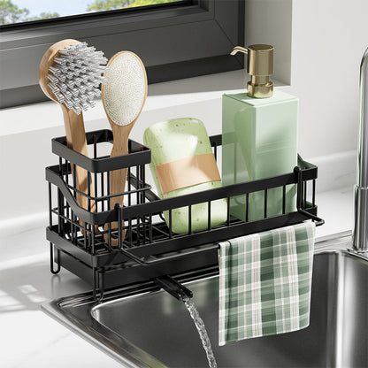 Wall Mount Sponge Rack Sink Caddy Organizer with High Brush Holder for Kitchen Essentials