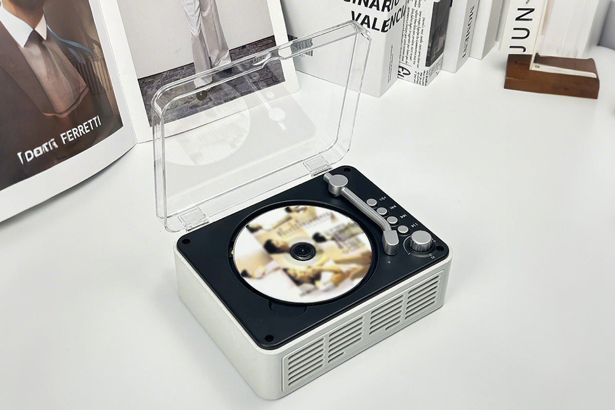 Retro CD Player Multifunctional Music Player with Bluetooth FM Radio for Home Use-White