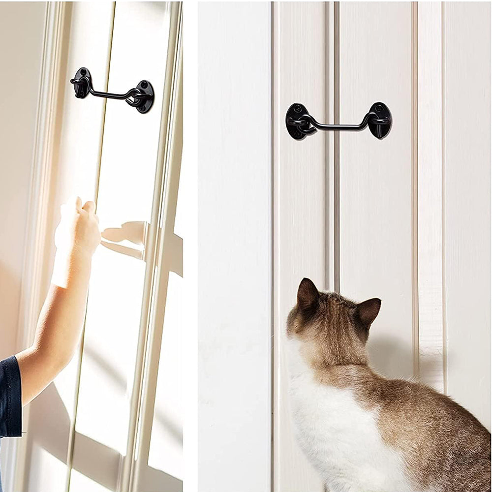 2Pcs Set Window Barn Door Latch Cabin Hook and Eye Brass Gate Shed Lock Black