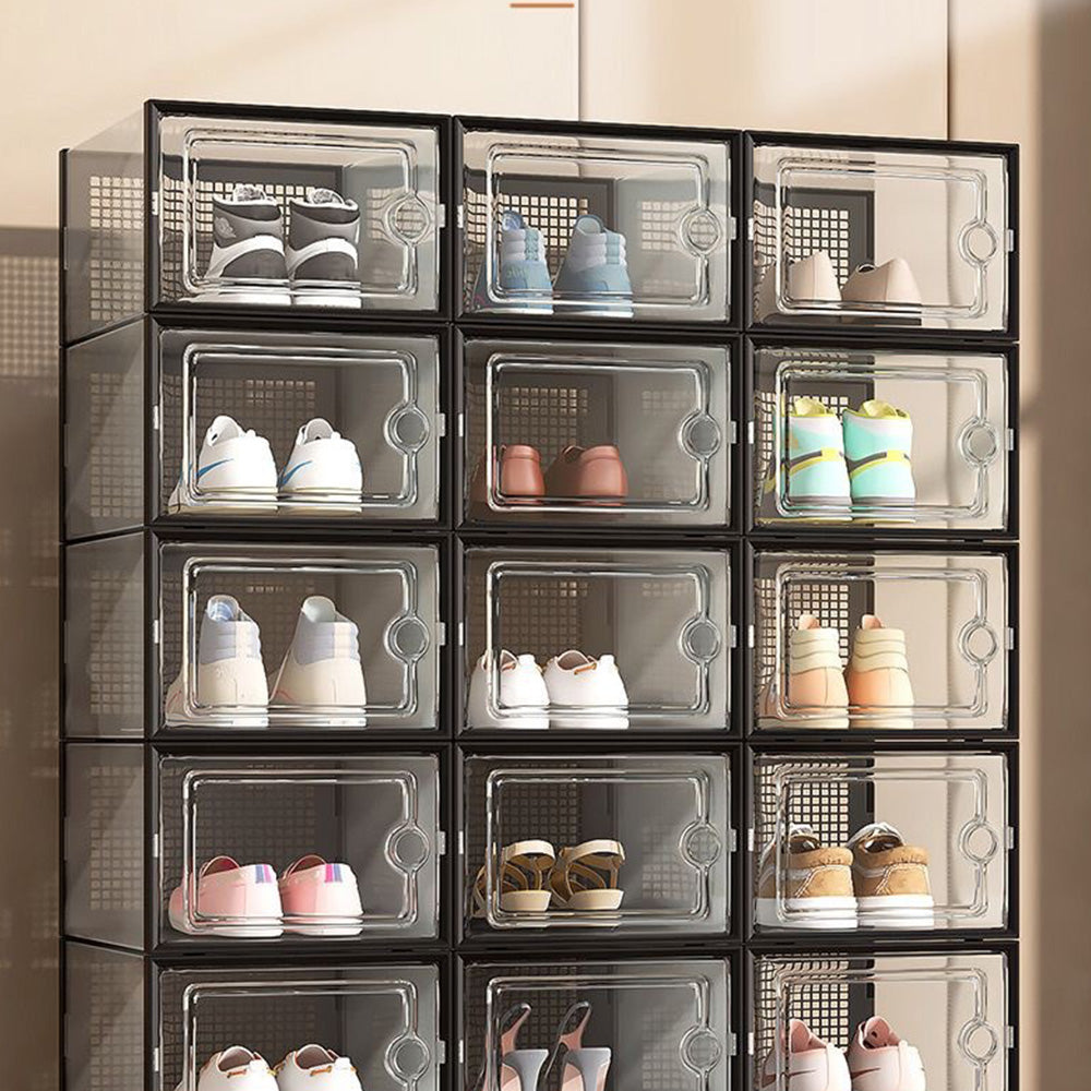 2 Pcs Clear Stackable Shoe Boxes Plastic Sneaker Containers for Closet Under Bed-Black