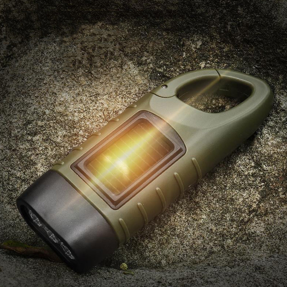Hand Crank Solar Powered Emergency LED Flashlight ââ‚?Rechargeable Light Military Green