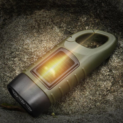 Hand Crank Solar Powered Emergency LED Flashlight ââ‚?Rechargeable Light Military Green