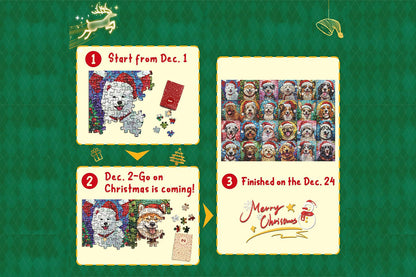 Christmas Advent Calendar 2024 Puzzles for Adults 1000 Pieces Dog Mosaic Stained Glass Puzzle Countdown Calendar