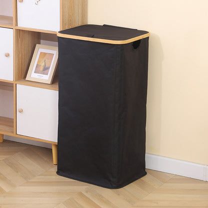 100L Laundry Basket with Lid Clothes Hampers for Laundry with Bamboo Handles Removable Bag-Black
