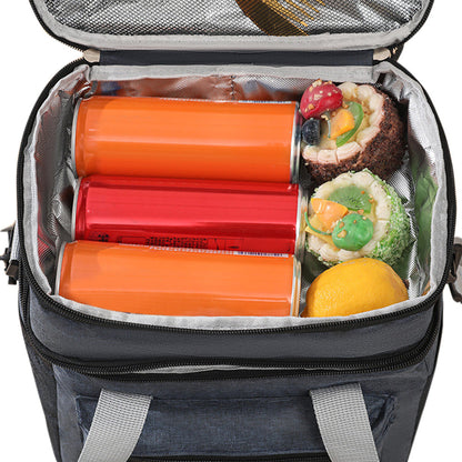 Double Layer Insulated Lunch Bag ââ‚?Portable Cooler Food Tote Gray