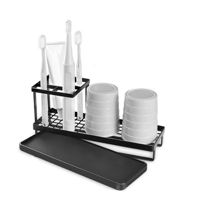 Bathroom Toothbrush Holders Metal Tooth Brush Toothpaste Organizer with Drainage Black