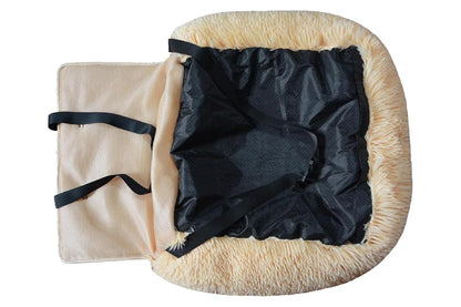 Dog Auto Seat Calming Pet Car Bed Pet Auto Seat Travel Bed Dog Booster Seat-Beige