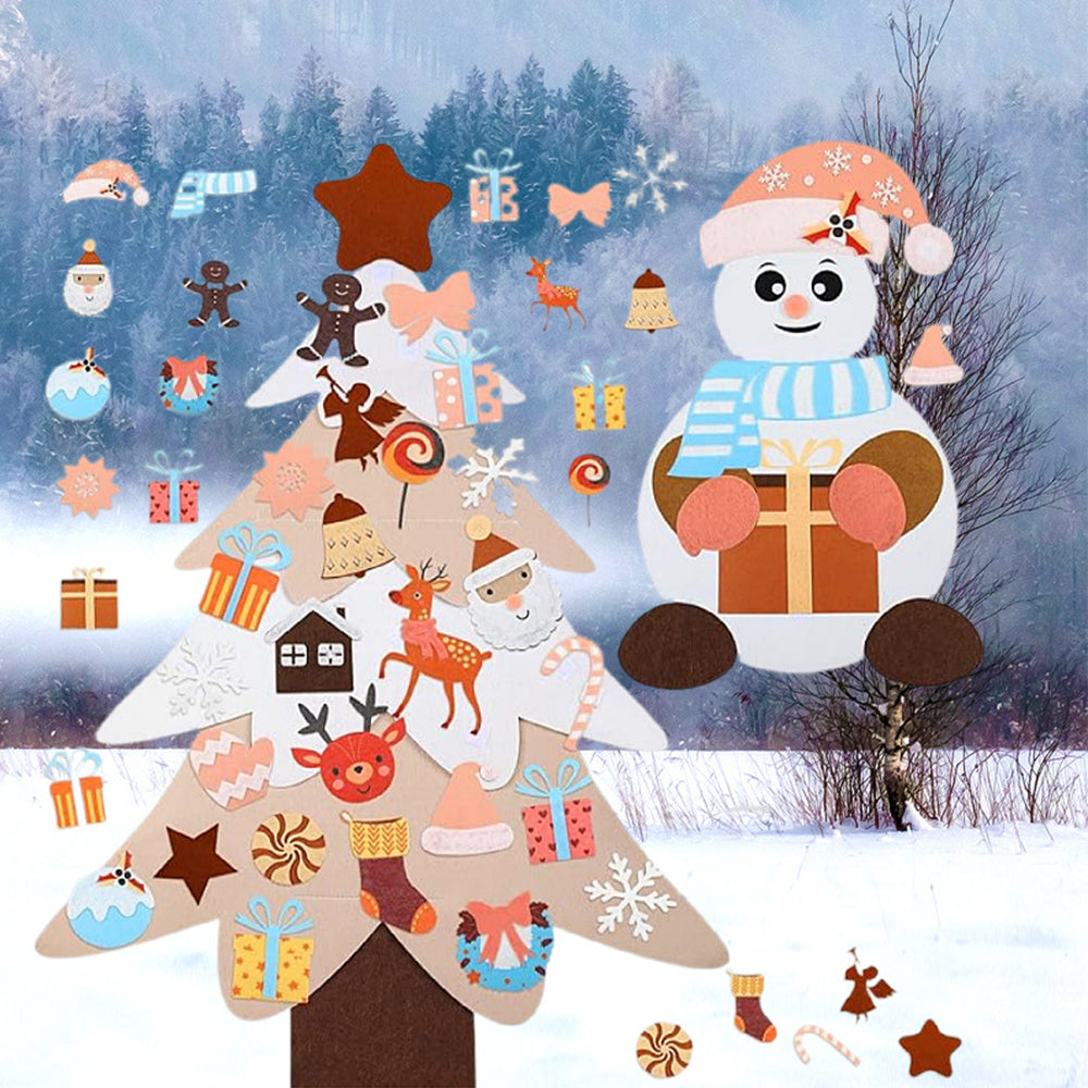 DIY Felt Christmas Tree With Light Reusable Wall Hanging Ornaments-Style 2