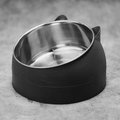 400ml Stainless Steel Tilted Pet Bowl Non-Slip Raised Feeder for Cats and Dogs-Black