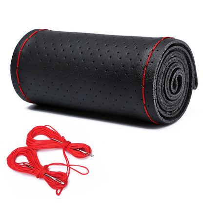 Leather Steering Wheel Cover Non-Slip Auto Steering Wheel Protector Black and Red