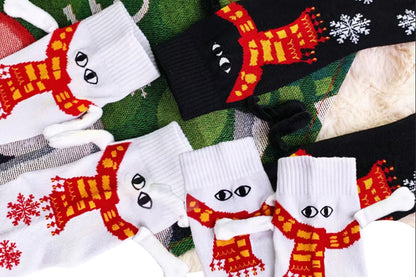 Magnetic Holding Hands Socks Novelty Funny Women Men Couple Socks For Christmas Gifts-White