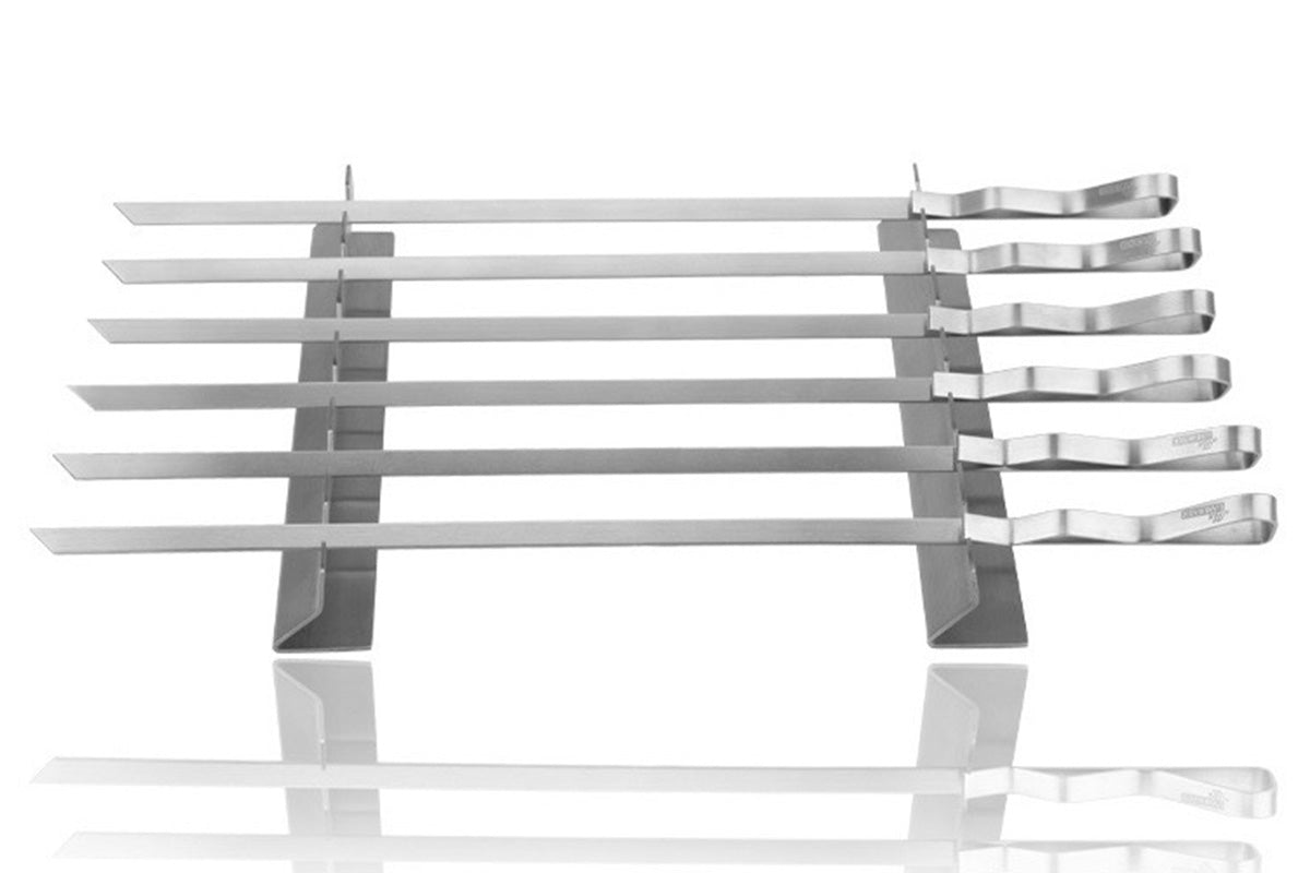 2Sets of 6Pcs Stainless Steel BBQ Skewer Rack Set with 2Pcs Holders for Meat and Vegetables
