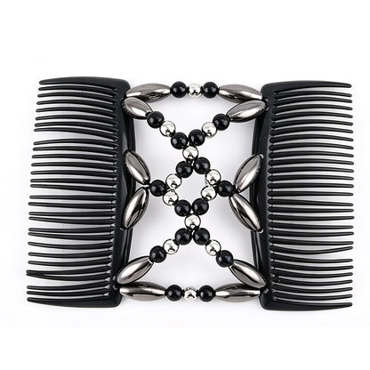 3 Pack Beaded Hair Comb Double Row Elastic Clip Hair Accessories