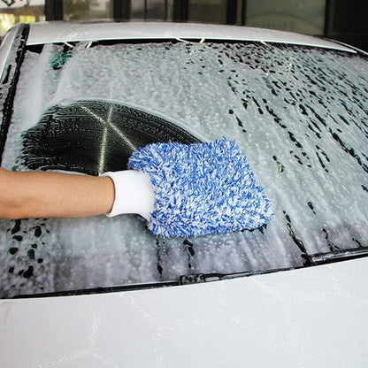 2PC Microfibre Wash Mitt Car Detailing High Density Long Pile Scratch Free Mitt with Elastic Cuff-Blue
