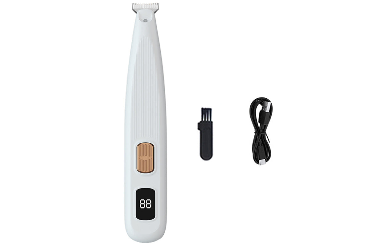 Electric Dog Paw Trimmer with LED Light Digital Display Dual Speed Pet Groomer-White