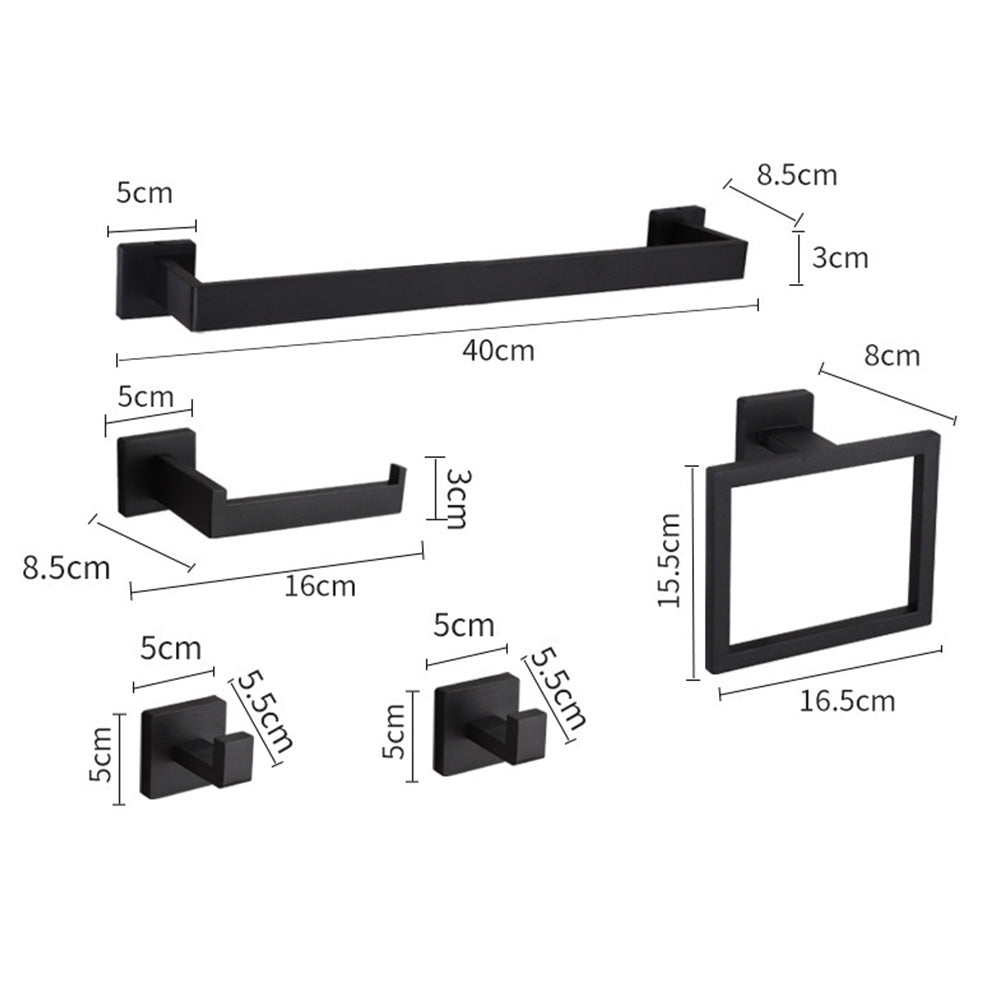 5Pcs Bathroom Towel Bar Set 40cm Stainless Steel Wall Mount Black