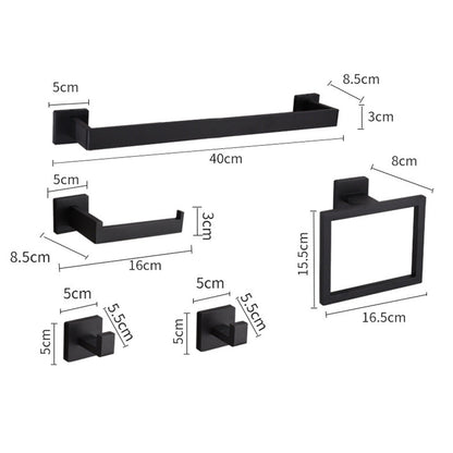 5Pcs Bathroom Towel Bar Set 40cm Stainless Steel Wall Mount Black