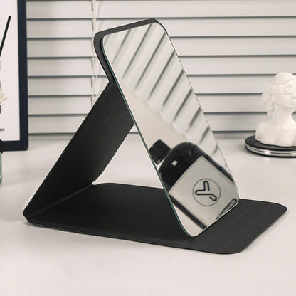 2-Pack Foldable PU Leather Makeup Mirror Medium Portable Travel Vanity Black