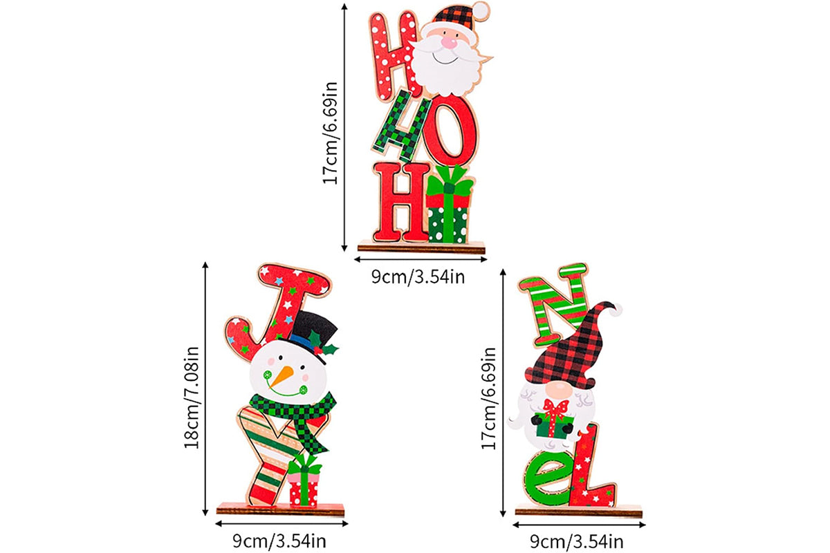 3Pcs Christmas Wooden Letter Figurine Ornaments Set with Santa Snowman Gnome Table Decoration Signs-Each of Style