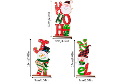3Pcs Christmas Wooden Letter Figurine Ornaments Set with Santa Snowman Gnome Table Decoration Signs-Each of Style