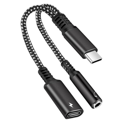 2-in-1 Type-C Audio and Charging Adapter for USB-C Devices with 30W Fast Charge Black