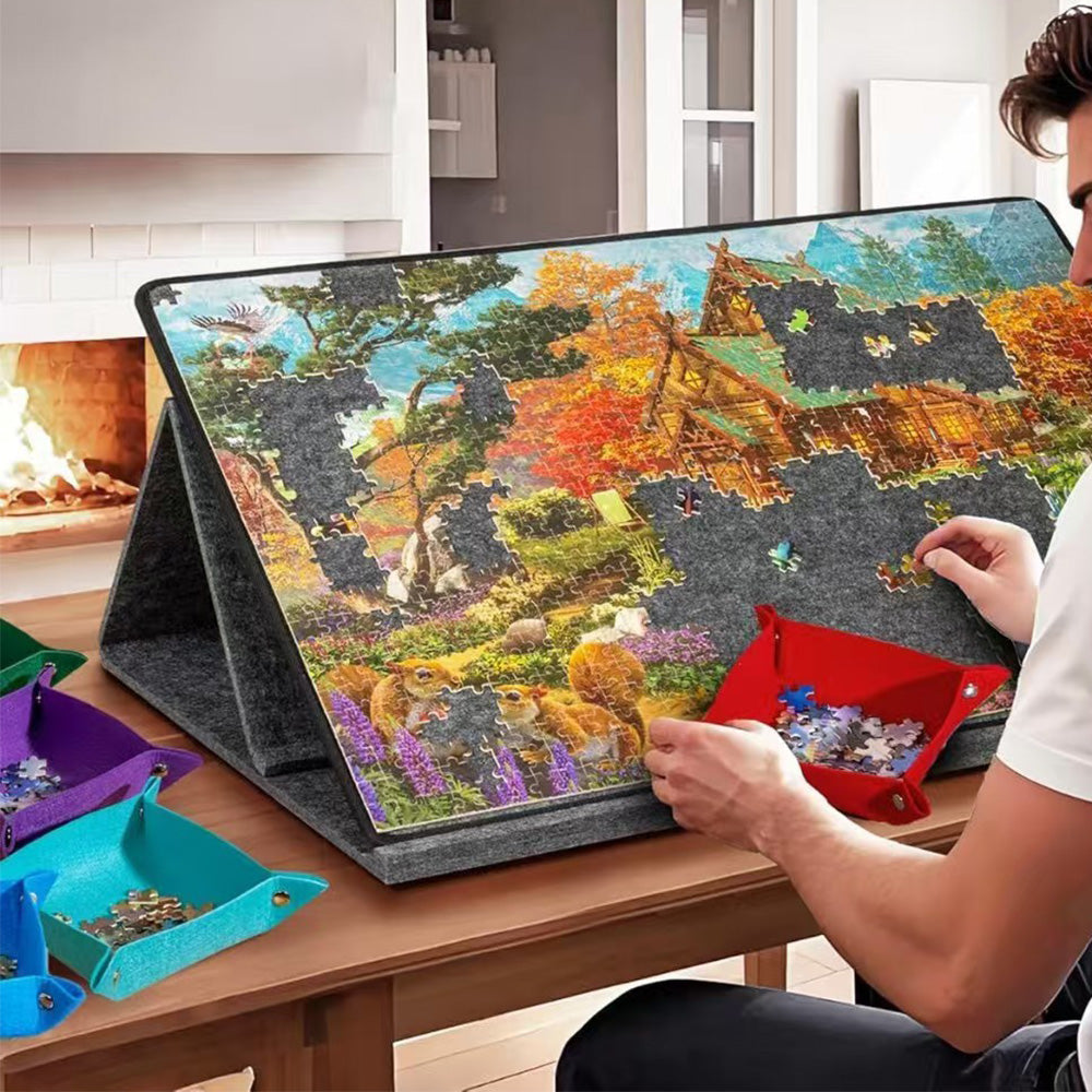 Jigsaw Puzzle Board with 6 Sorting Trays Felt Puzzle Mat