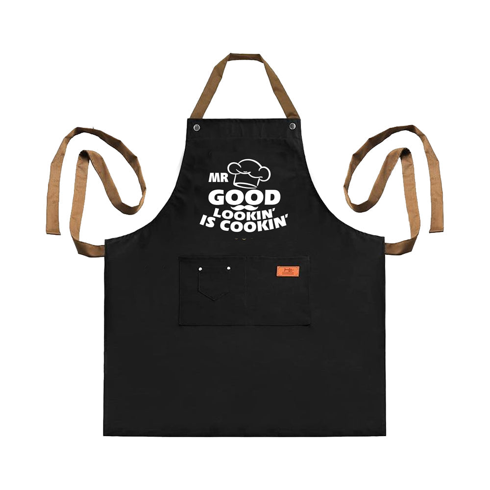3 Pockets Cooking Apron Kitchen Letters Printed Adjustable Apron Style 4