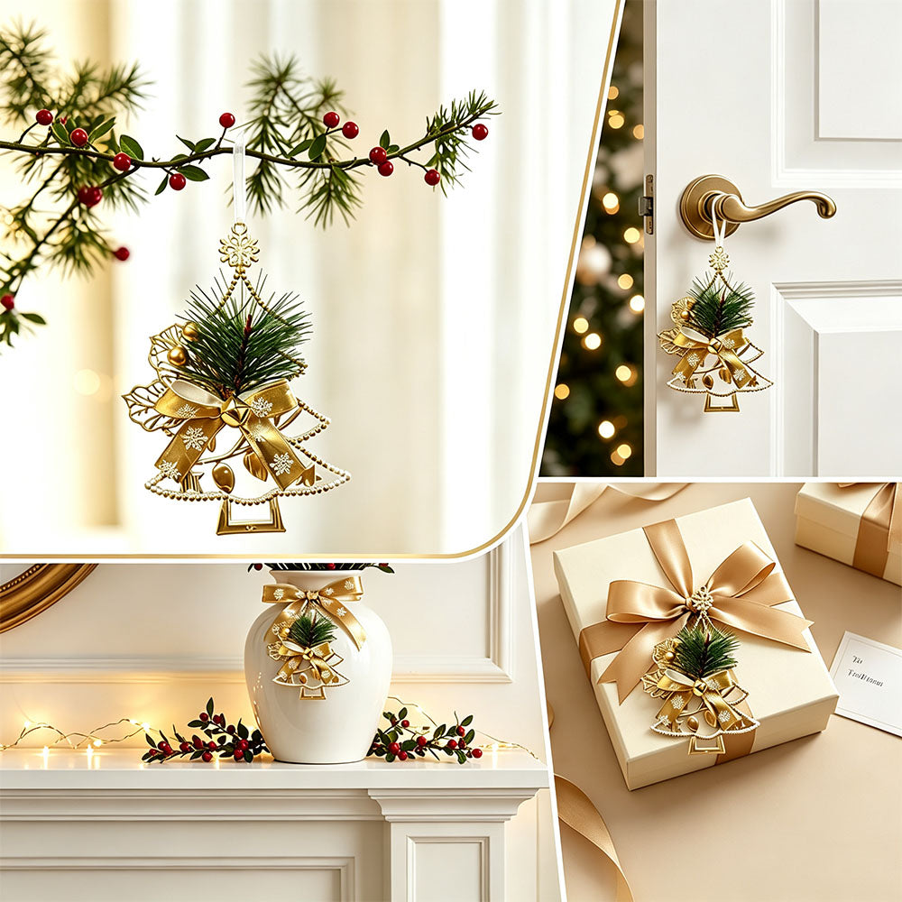 4 Piece Gold Christmas Snowflake Deer Tree and Key Hanging Ornament Set