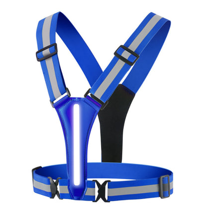 Adjustable LED Reflective Vest Rechargeable Running Gear with Night Light Blue