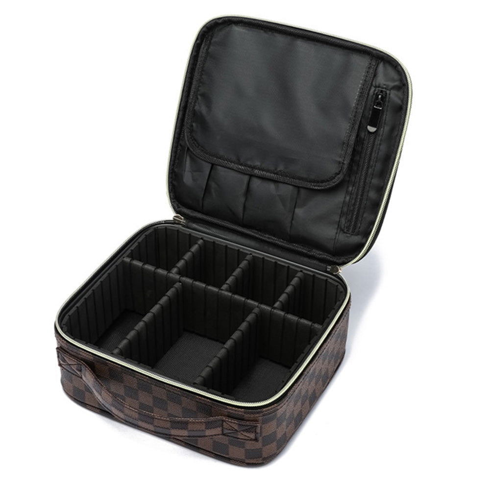 Checkered Travel Makeup Bag Adjustable Partition Cosmetic & Toiletry Organizer