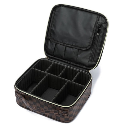 Checkered Travel Makeup Bag Adjustable Partition Cosmetic & Toiletry Organizer